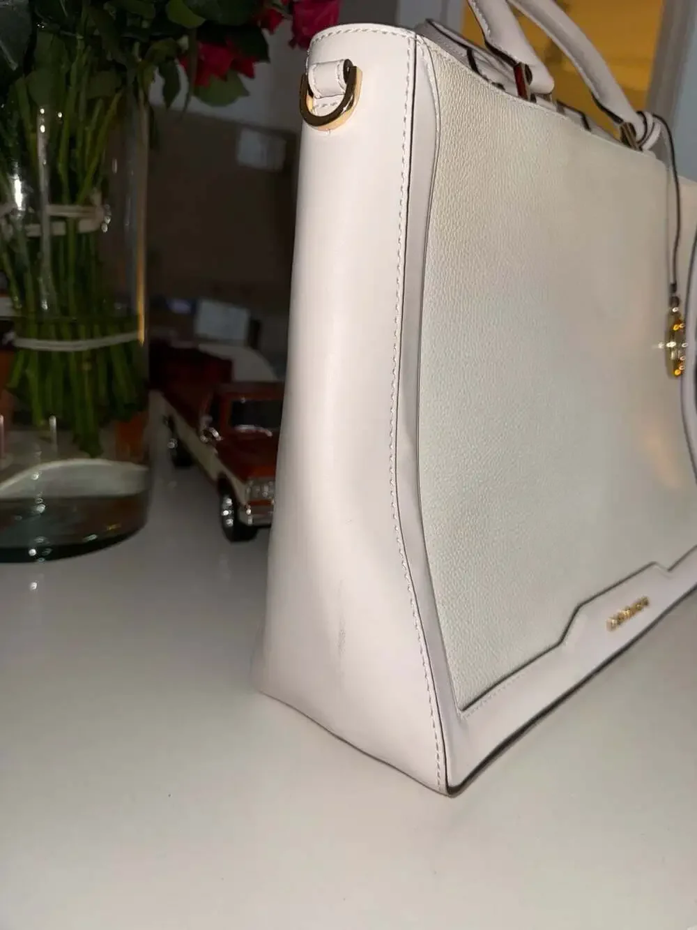 Michael Kors Jessie Large Optic White Pebbled Leather Satchel Tote Bag